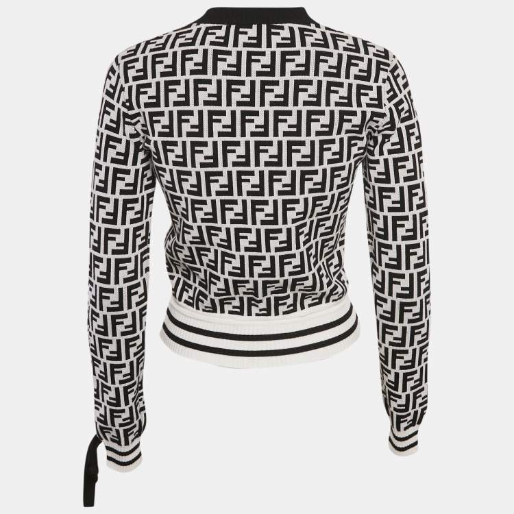 Pre Owned Fendi White/Black FF Logo Jacquard Knit Pullover S