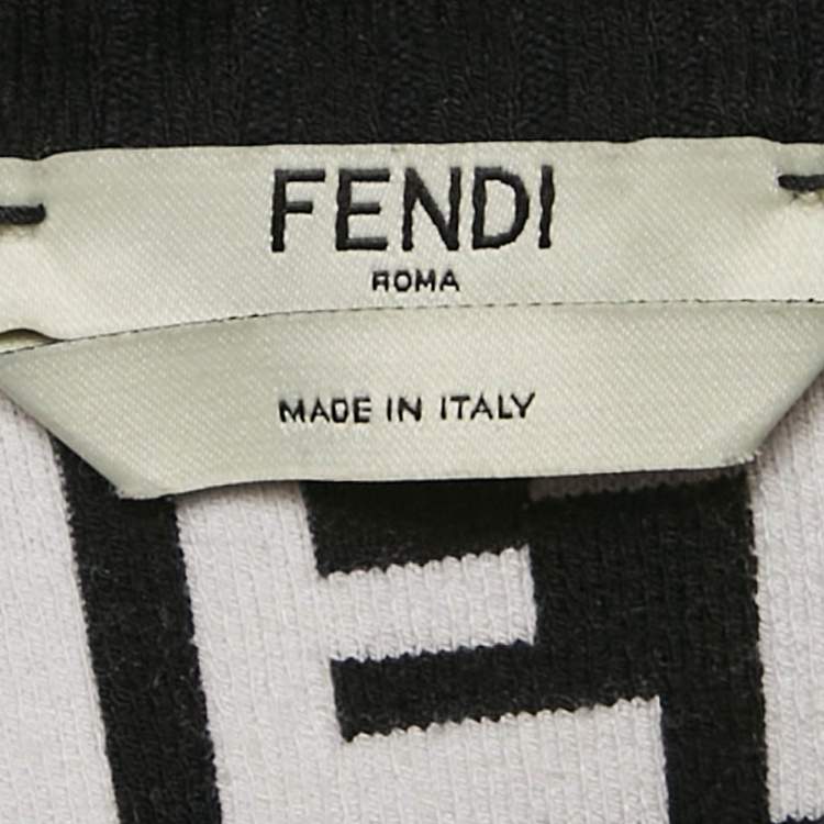 Pre Owned Fendi White/Black FF Logo Jacquard Knit Pullover S