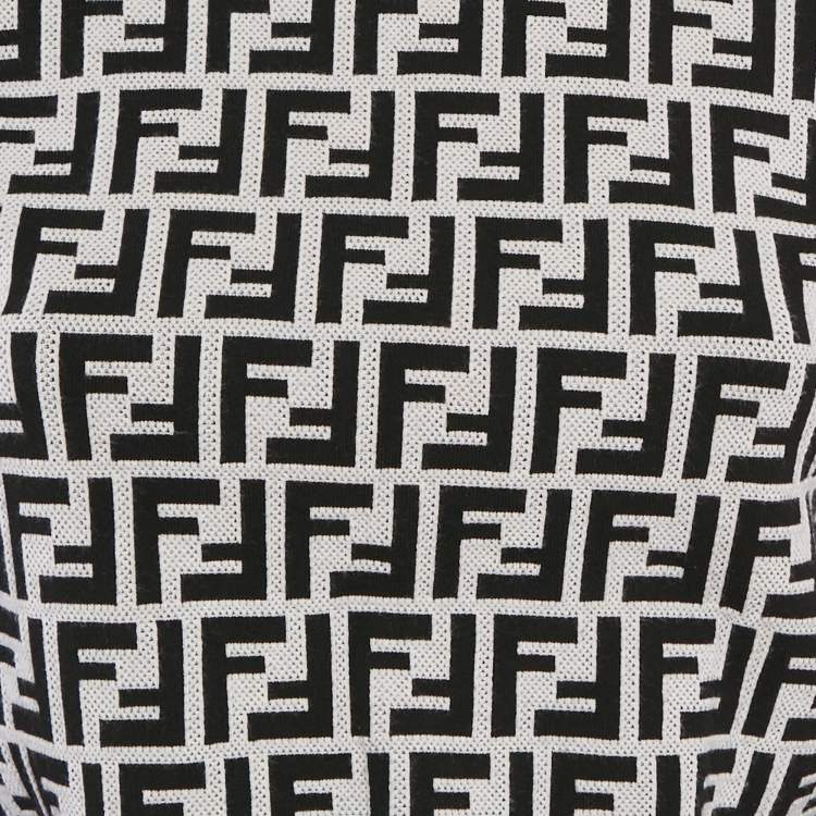 Pre Owned Fendi White/Black FF Logo Jacquard Knit Pullover S