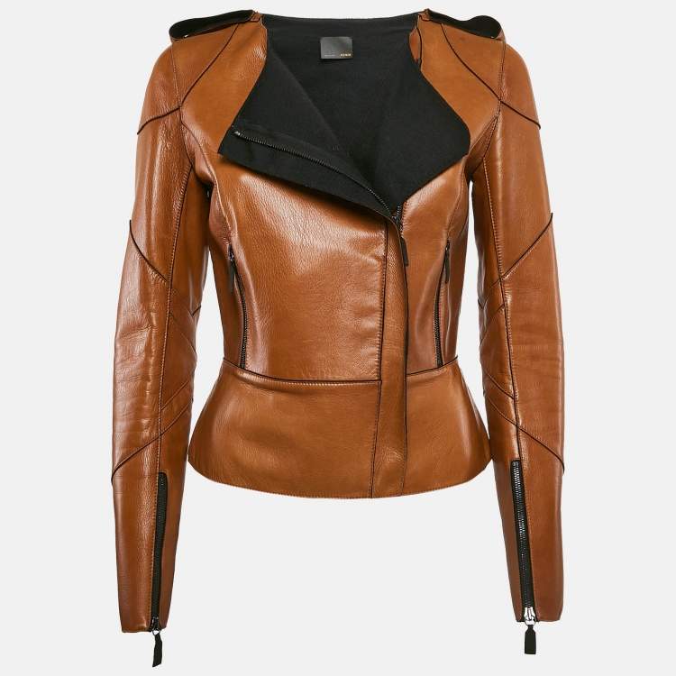 Pre Owned  Fendi Brown Leather Zip-Up Jacket M