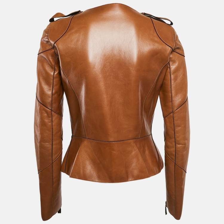 Pre Owned  Fendi Brown Leather Zip-Up Jacket M