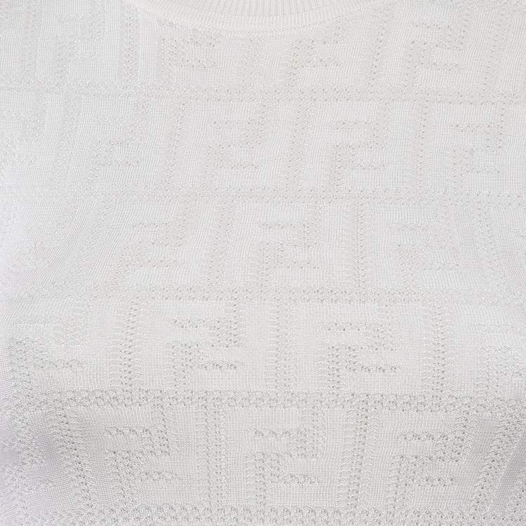 Pre Owned Fendi White FF Monogram Jacquard Knit Midi Sheath Dress XS
