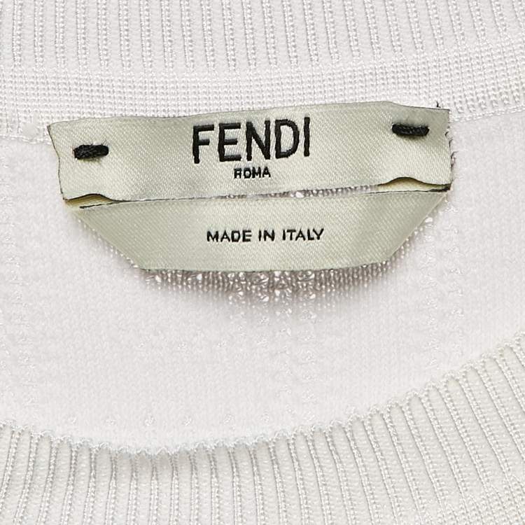 Pre Owned Fendi White FF Monogram Jacquard Knit Midi Sheath Dress XS