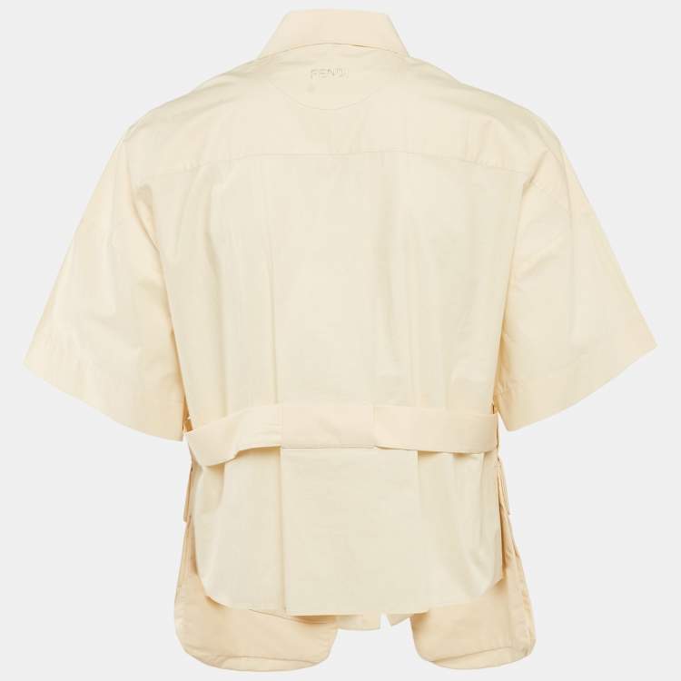 Pre Owned Fendi Beige Cotton Pocket Detail Button Front Shirt XS