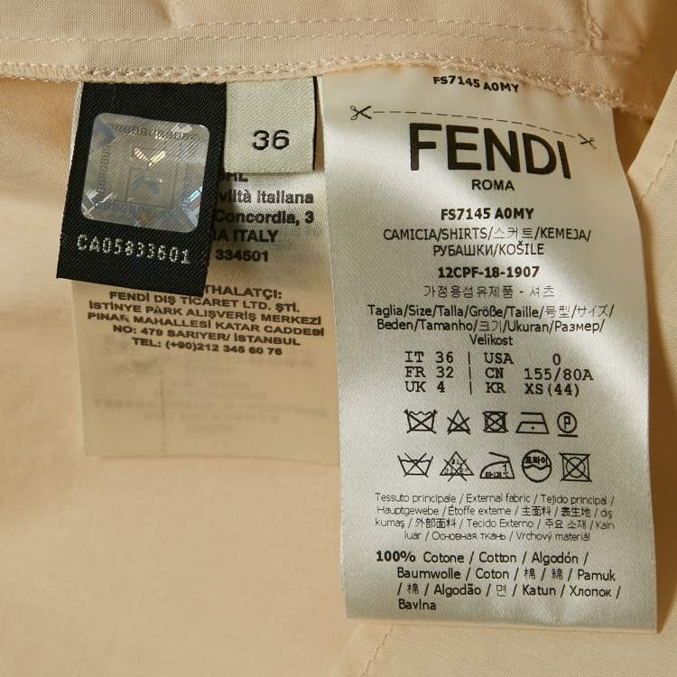 Pre Owned Fendi Beige Cotton Pocket Detail Button Front Shirt XS