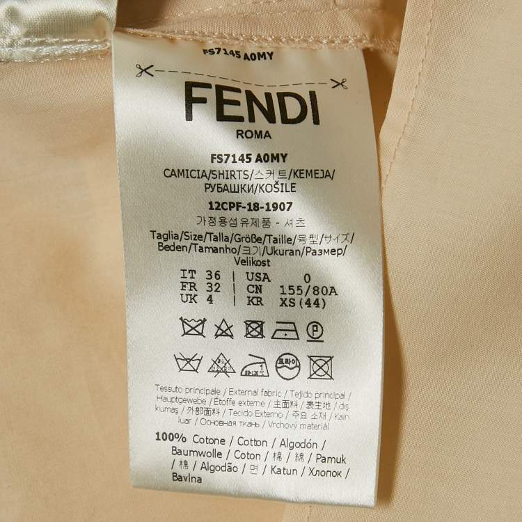 Pre Owned Fendi Beige Cotton Pocket Detail Button Front Shirt XS