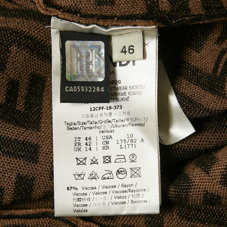 Pre Owned Fendi Brown FF Zucca Jacquard Knit Midi Skirt L