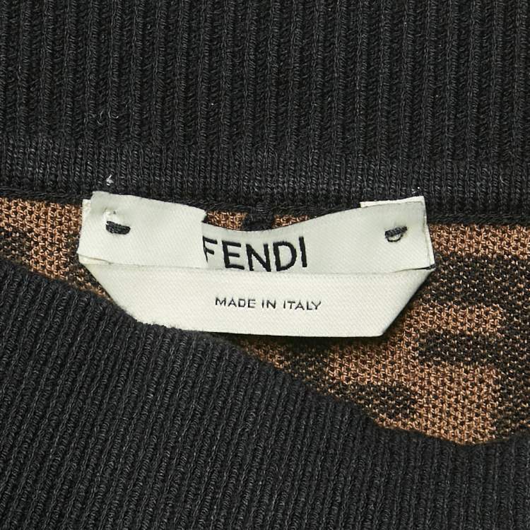 Pre Owned Fendi Brown FF Zucca Jacquard Knit Midi Skirt L
