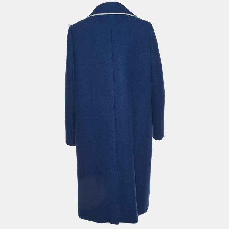 Pre Owned Fendi Navy Blue Fleece Wool Double Breasted Long Coat M