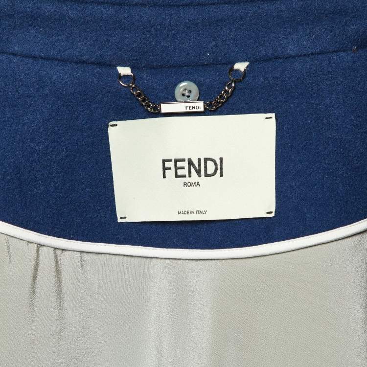Pre Owned Fendi Navy Blue Fleece Wool Double Breasted Long Coat M