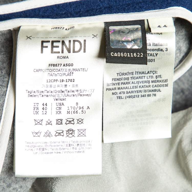 Pre Owned Fendi Navy Blue Fleece Wool Double Breasted Long Coat M