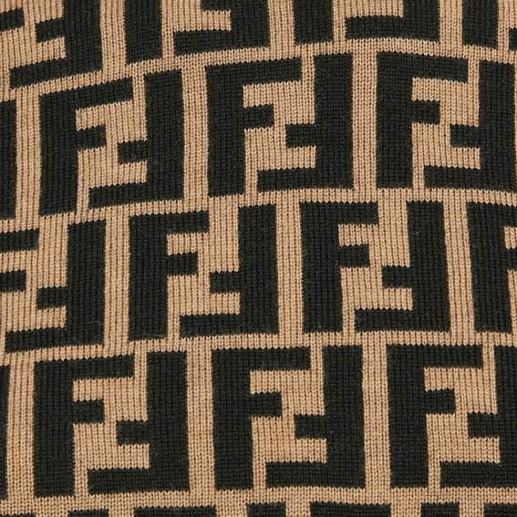 Pre Owned Fendi Vintage Brown Zucca Stretch Knit Turtle Neck Pullover M