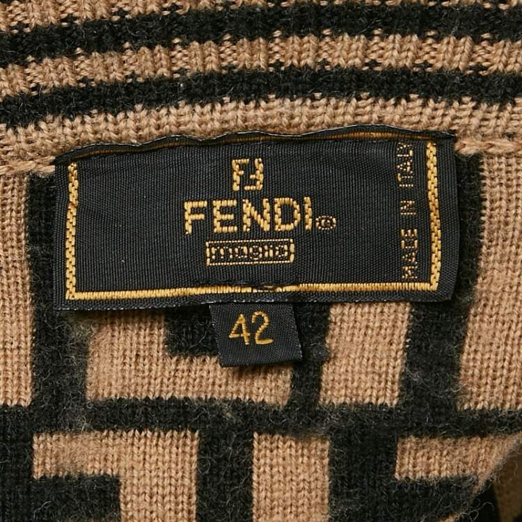 Pre Owned Fendi Vintage Brown Zucca Stretch Knit Turtle Neck Pullover M