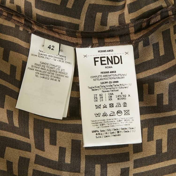 Pre Owned Fendi Brown Zucca Print Silk Pajama Top & Shorts M
