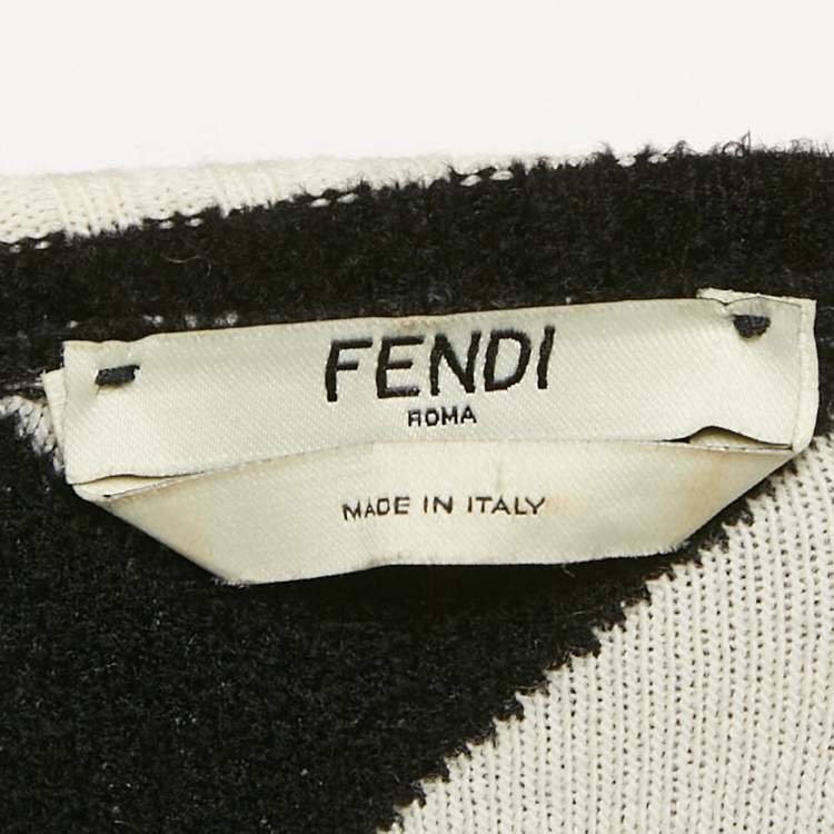 Pre Owned Fendi Black/White Zucca Jacquard Wool Blend Turtle Neck Sweater M