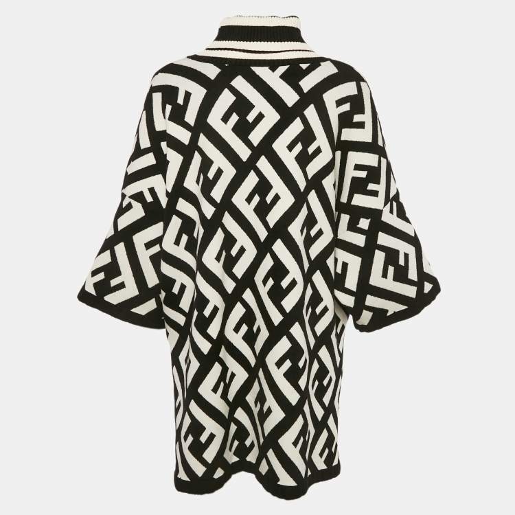Pre Owned Fendi Black/White Zucca Jacquard Wool Blend Turtle Neck Sweater M