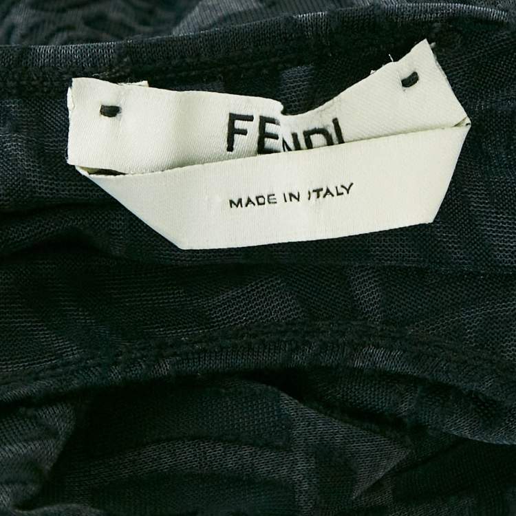 Pre Owned Fendi Black FF Stretch Tulle Sheer Bodysuit XS