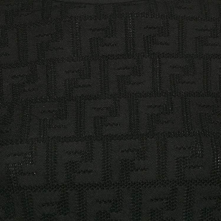 Pre Owned Fendi Black Zucca Monogram Jersey Pullover Top XS