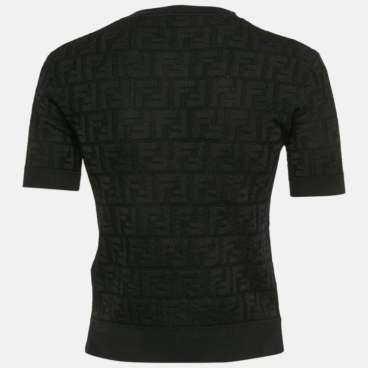 Pre Owned Fendi Black Zucca Monogram Jersey Pullover Top XS