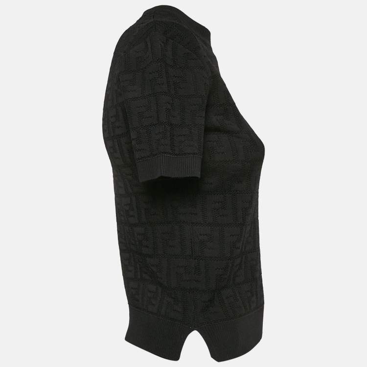 Pre Owned Fendi Black Zucca Monogram Jersey Pullover Top XS