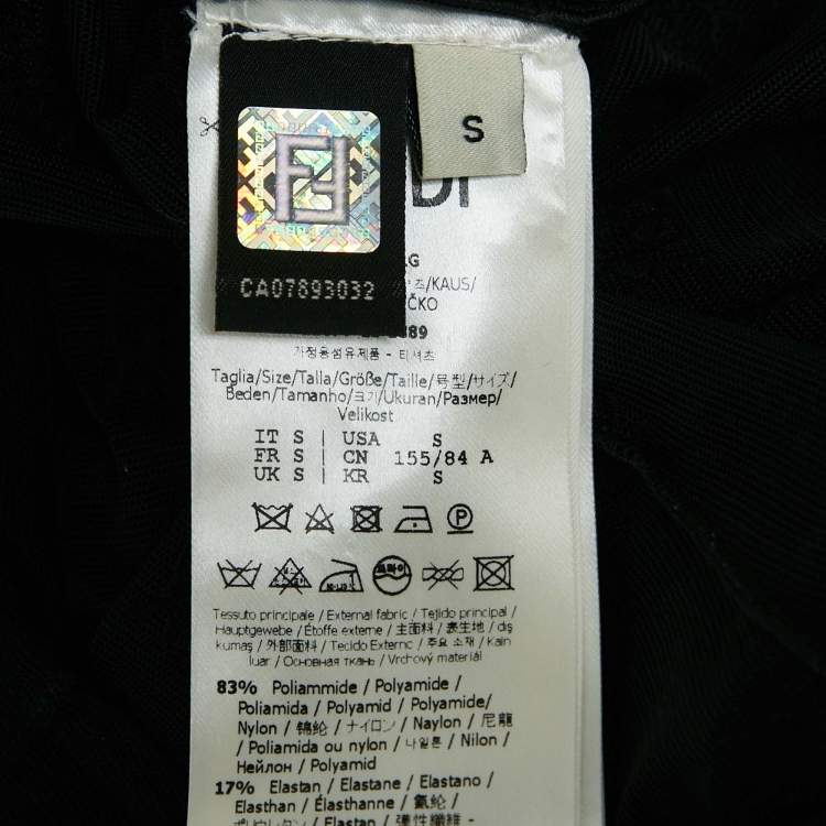 Pre Owned Fendi Black FF Karligraphy Stretch Tulle Sheer Bodysuit S