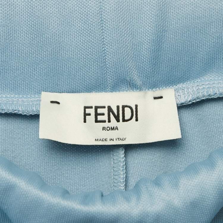 مملوكة مسبقًا Fendi Light Blue Logo Side Stripe Jersey Wide Leg Track Pants S