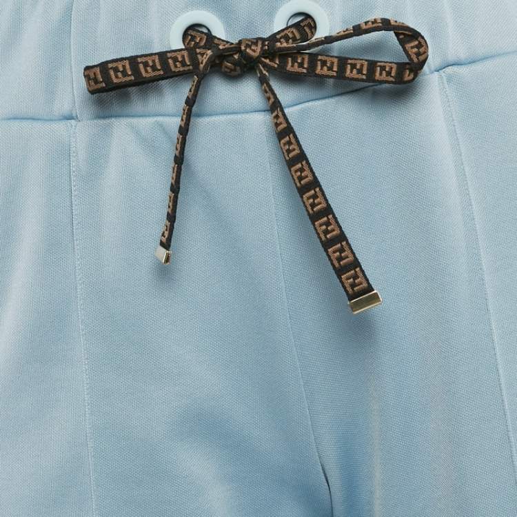 مملوكة مسبقًا Fendi Light Blue Logo Side Stripe Jersey Wide Leg Track Pants S
