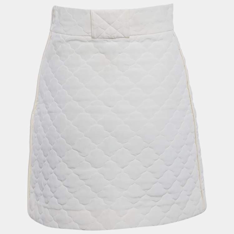 Pre Owned Fendi Off-White Quilted Silk Mini Skirt S
