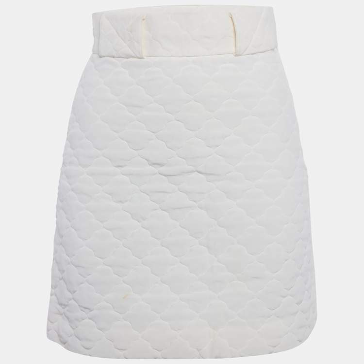 Pre Owned Fendi Off-White Quilted Silk Mini Skirt S