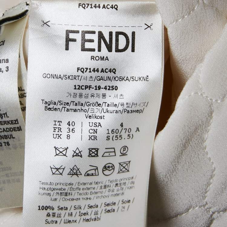 Pre Owned Fendi Off-White Quilted Silk Mini Skirt S