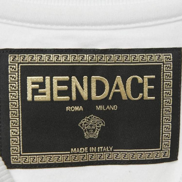 Pre Owned Fendi White Logo Embellished Cotton Crew Neck T-Shirt M