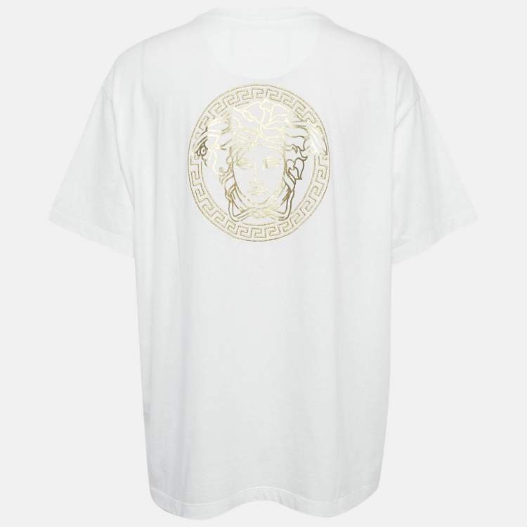 Pre Owned Fendi White Logo Embellished Cotton Crew Neck T-Shirt M