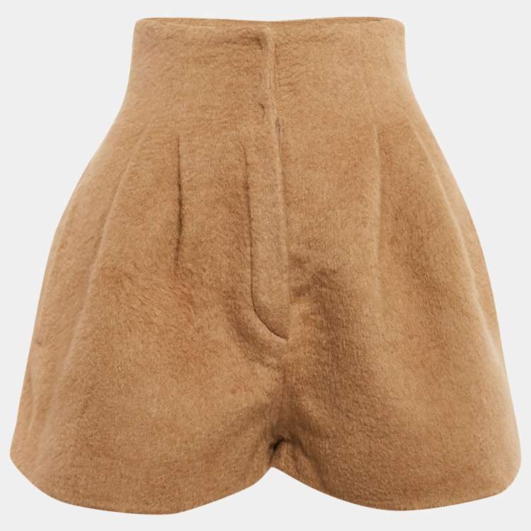 Pre Owned Fendi Beige Camel Felt Pleated Shorts S
