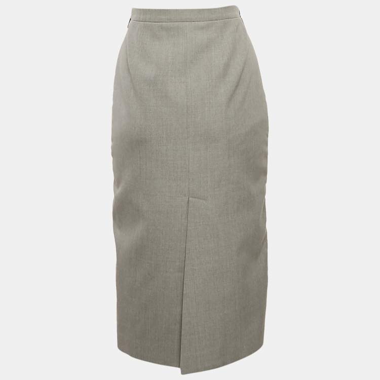 Pre Owned Fendi Grey Wool Zipper Detail Pencil Skirt M