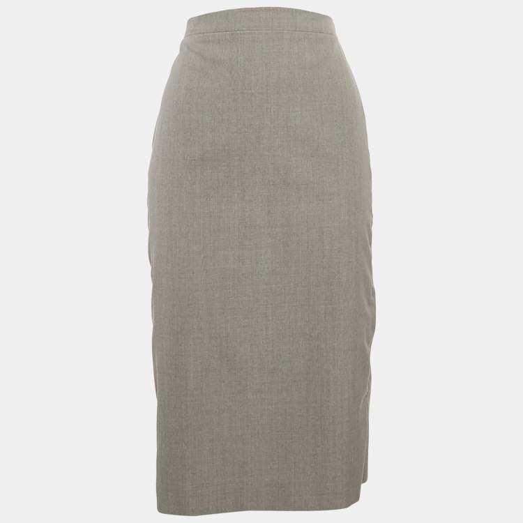 Pre Owned Fendi Grey Wool Zipper Detail Pencil Skirt M