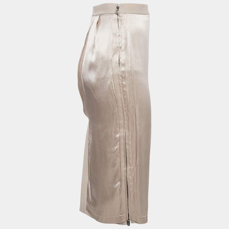 Pre Owned Fendi Light Pink Gabardine Zip-Up Midi Skirt S