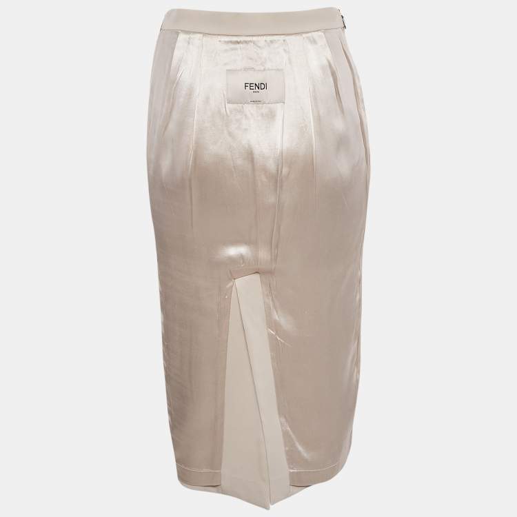 Pre Owned Fendi Light Pink Gabardine Zip-Up Midi Skirt S