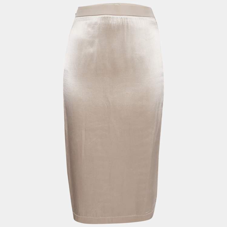 Pre Owned Fendi Light Pink Gabardine Zip-Up Midi Skirt S