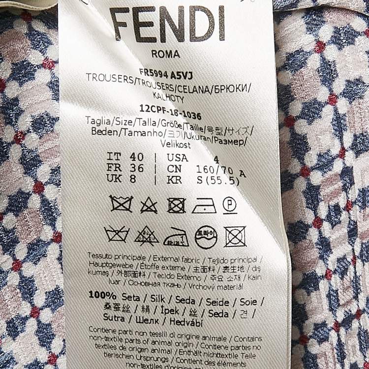 Pre Owned Fendi Multicolor Printed Silk Straight Leg Pants S