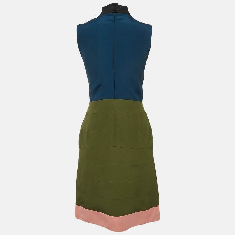 Pre Owned Fendi Green/Blue Crepe Sleeveless Short Dress S