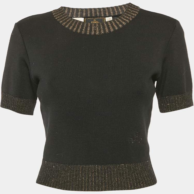 Pre Owned Fendi Black Stretch Knit Top and Cardigan Set S