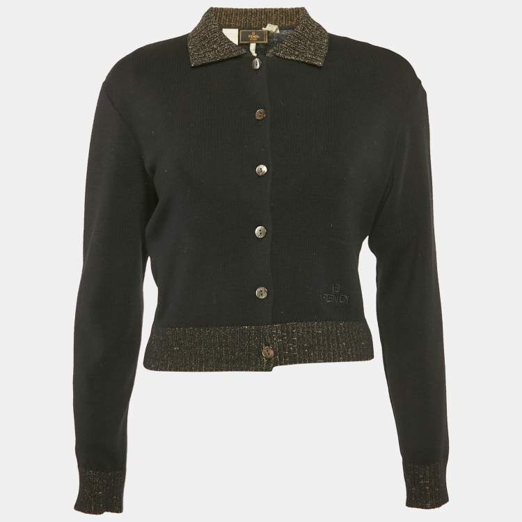 Pre Owned Fendi Black Stretch Knit Top and Cardigan Set S