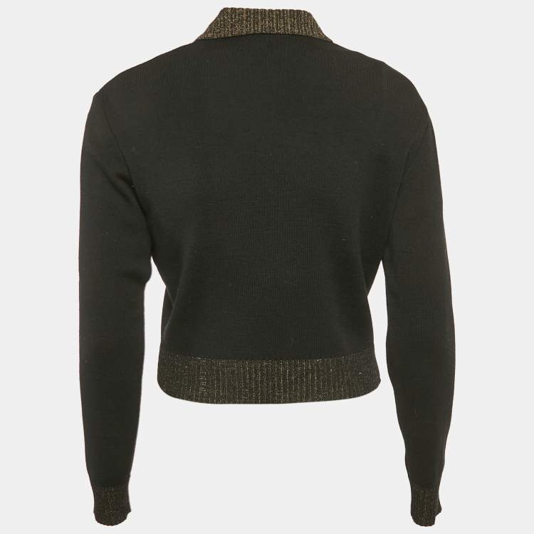 Pre Owned Fendi Black Stretch Knit Top and Cardigan Set S