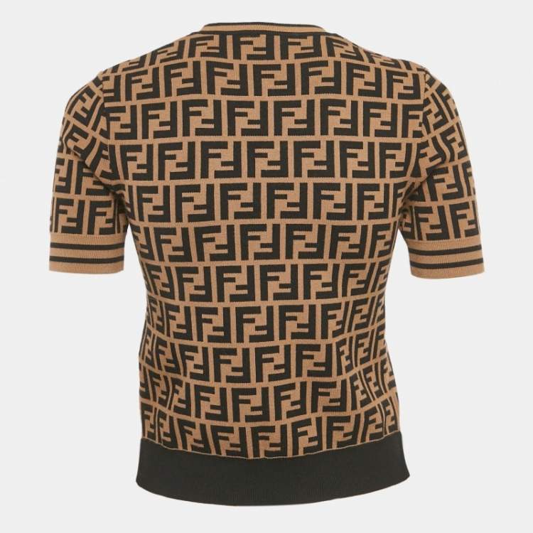 Pre Owned Fendi Brown FF Patterned  Knit Jumper XS