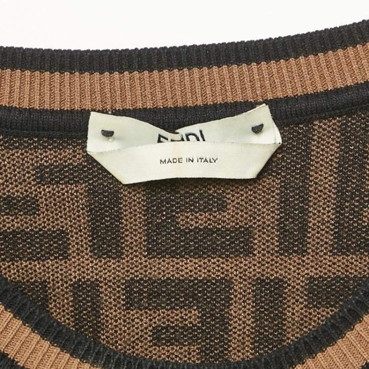 Pre Owned Fendi Brown FF Patterned  Knit Jumper XS
