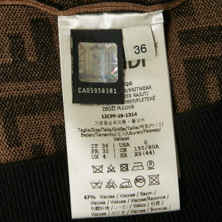 Pre Owned Fendi Brown FF Patterned  Knit Jumper XS