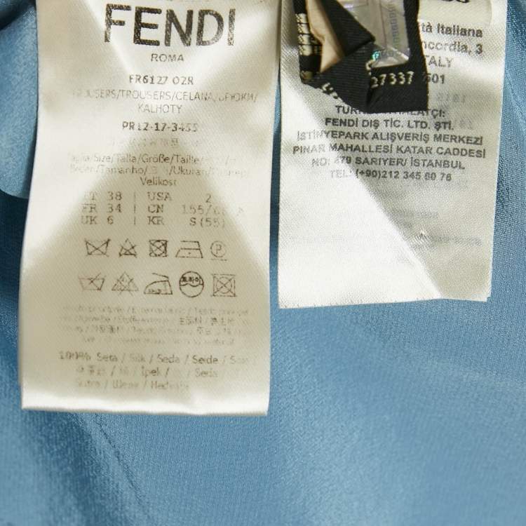 Pre Owned Fendi Blue Silk Side Stripe Detail Pleated Joggers S