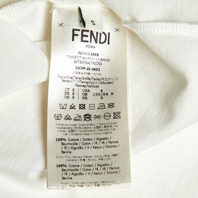 Pre Owned Fendi White Cotton Graphic Beads Embellished T-Shirt S