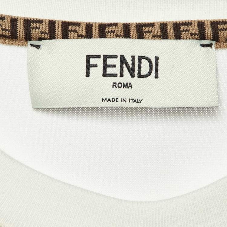 Pre Owned Fendi White Cotton Graphic Beads Embellished T-Shirt S