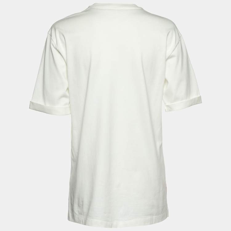 Pre Owned Fendi White Cotton Graphic Beads Embellished T-Shirt S